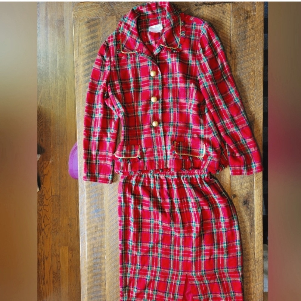 Plaid Red vintage skirt set